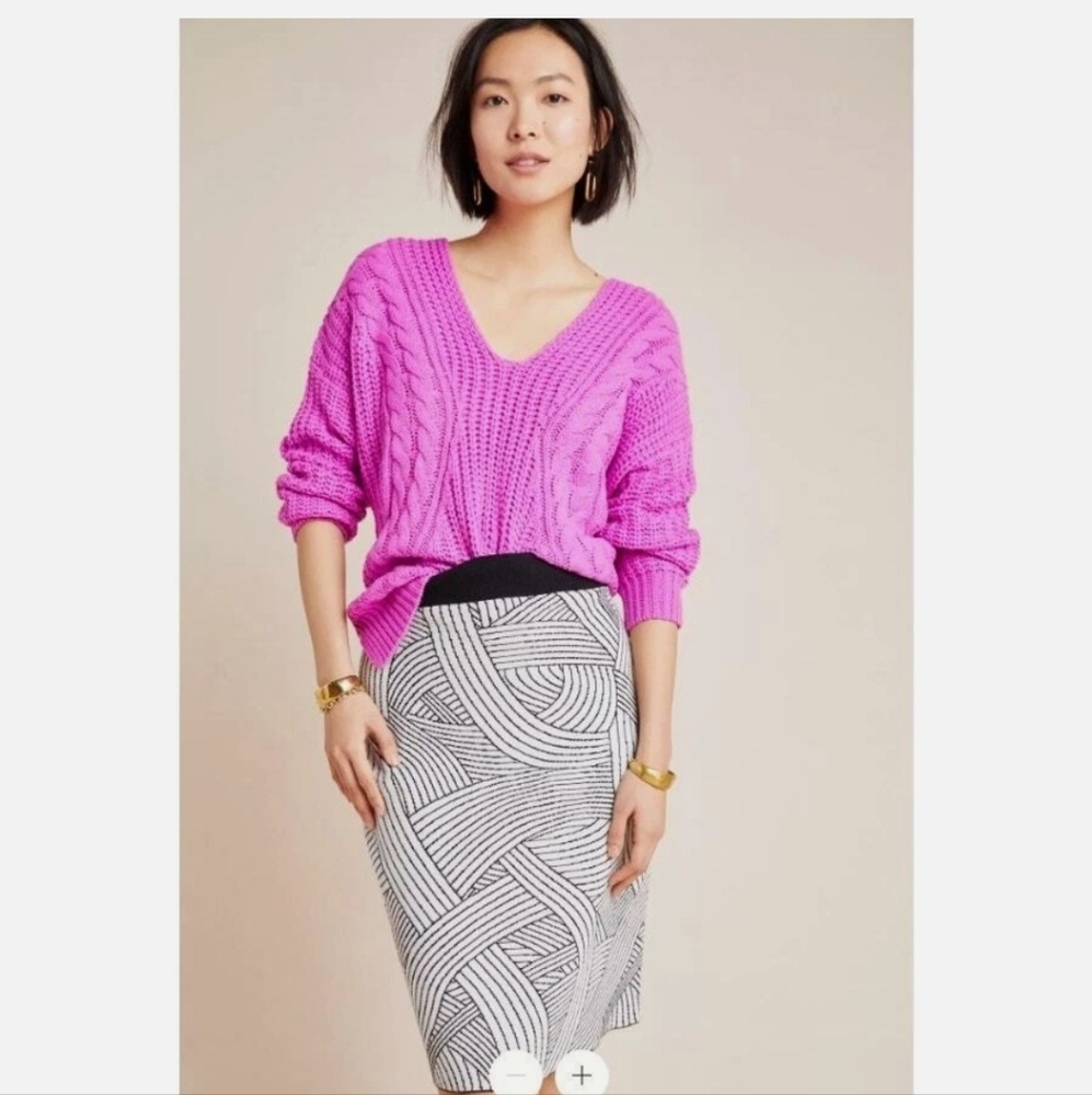 MAEVE Black and White Patterned Sweater